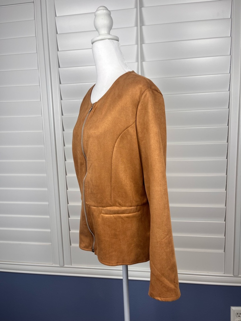 Women's Open-Front faux Suede Jacket Tan size M western minimalist - Picture 2 of 9